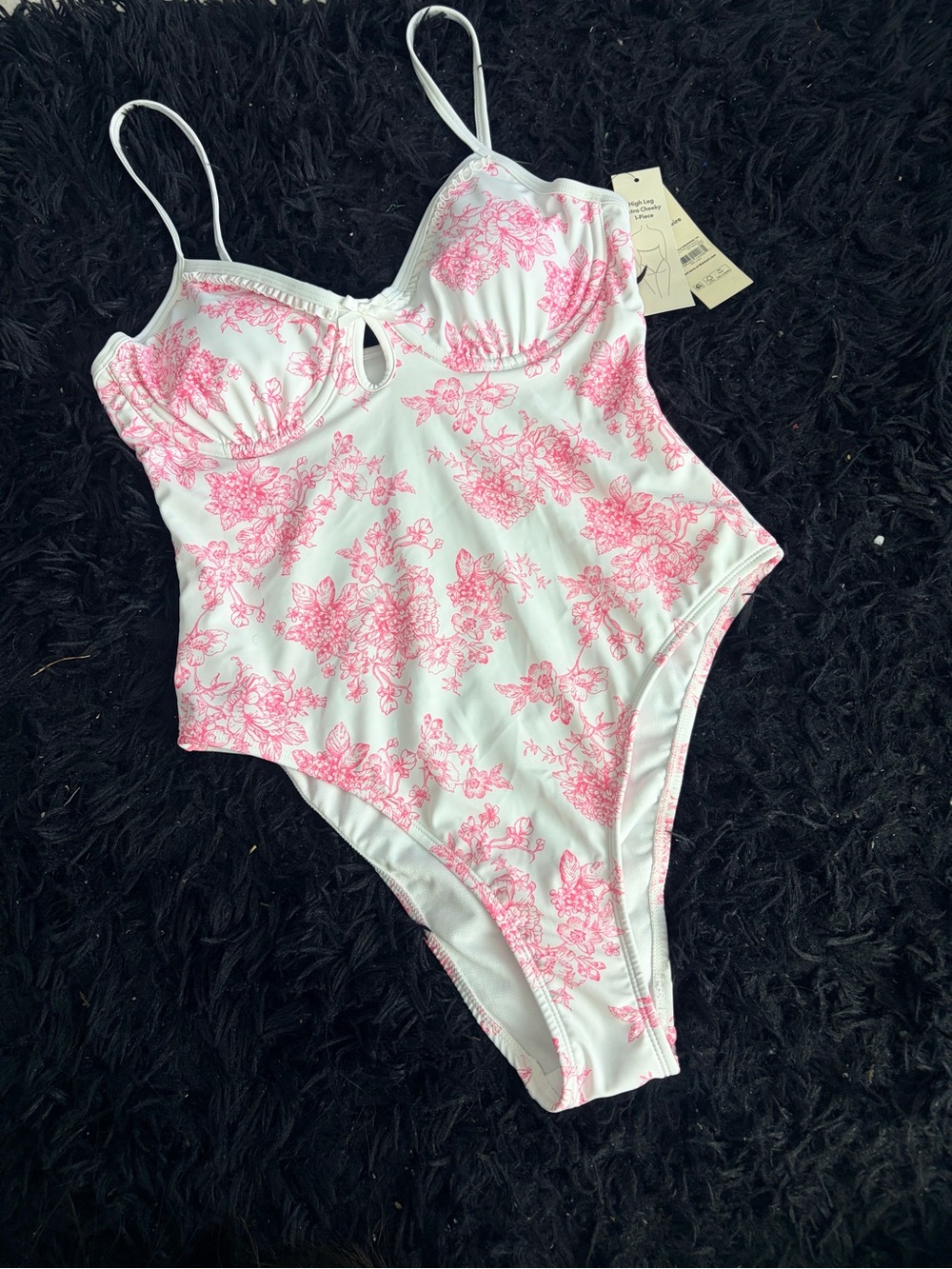 Floral High Leg One Piece Swimsuit Pink & White NWT